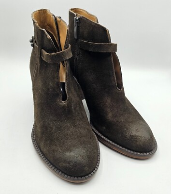 Franco Sarto Elvis Booties Womens 7 Brown Suede Block Heel Ankle Boots Strap