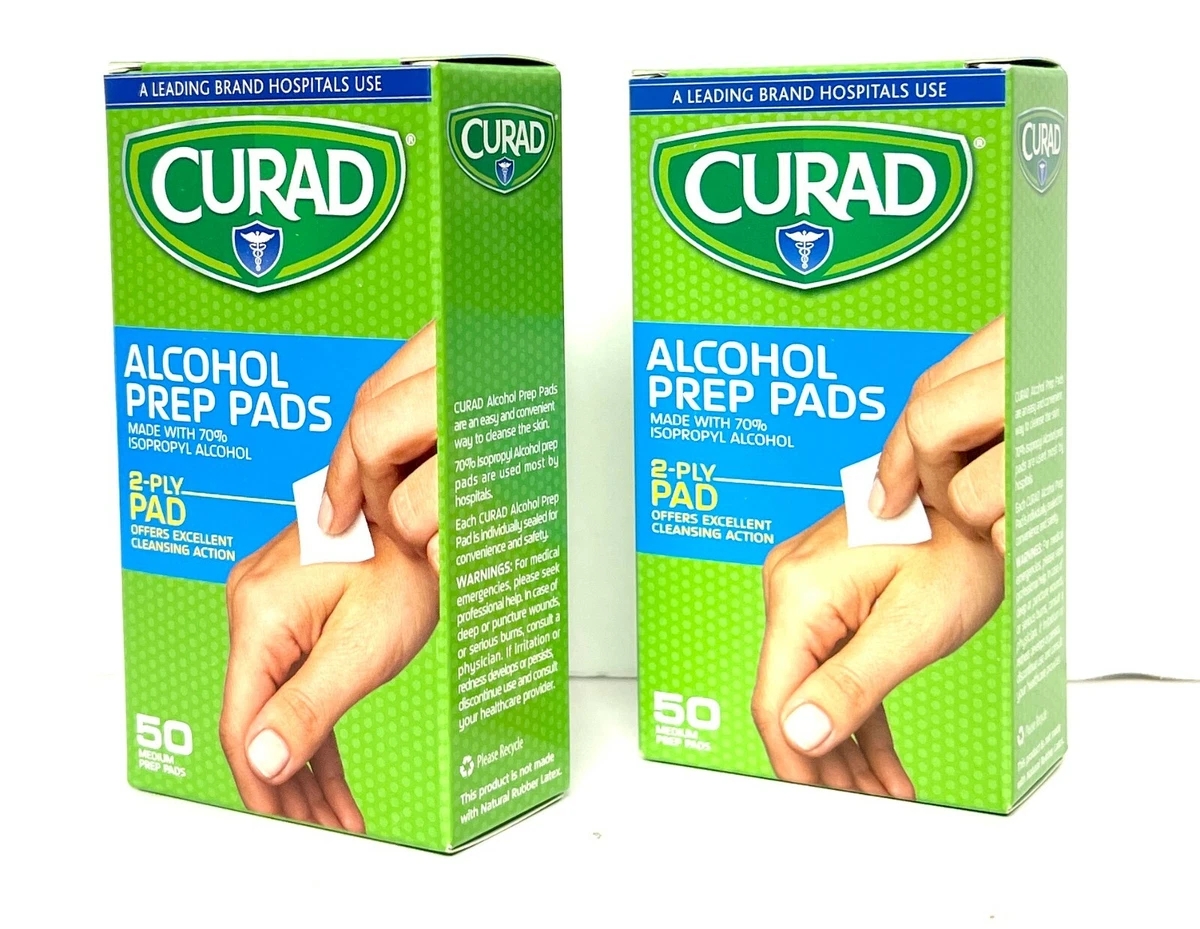CURAD Alcohol Prep Pads 100 Count 2x50Pads Made with 70