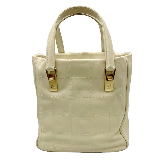 CHANEL Beige Chocolate Bar Tote Bag Gold Hardware Japanese Size 8 Handbag DDU