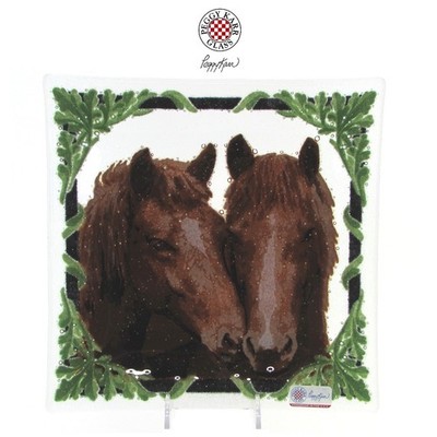 NEW Peggy Karr HORSES & IVY 10'' Square Plate Fused Glass RARE MIB