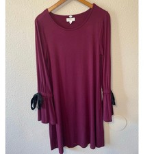 Cupio Burgundy Long Belle Sleeve Tunic Tee Shirt Mini Dress W/ Black Ribbon Smal