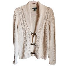 Laure Ralph Lauren Sweater Beige XL Womens Equestrian Cable Knit Cardigan