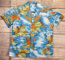 Vintage Large OP Ocean Pacific Hawaiian Aloha Shirt Mens Beach Polyester FLAW 