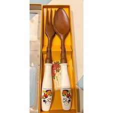 Vintage Disney Mickey Mouse Salad Fork Spoon Set with Box 1989 Christmas Gift