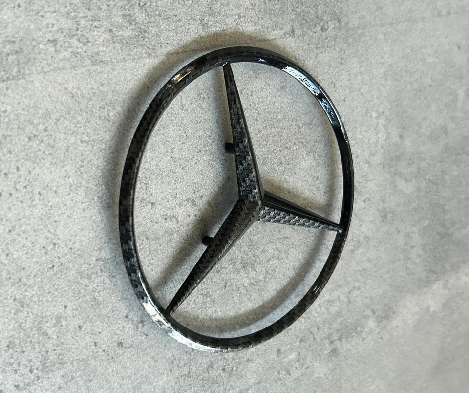Mercedes-Benz W126 1960-1993 Black Carbon Fiber Rear Trunk Lid Star OEM Emblem - Image 2 of 4