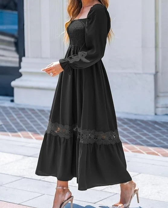 Vestido maxi feminino feminino tamanho 10 - 12 manga comprida fumê babado renda saindo - Imagem 2 de 4