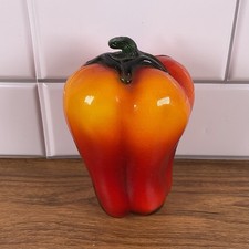 Vintage Red Bell Pepper Art Glass Hand Blown Fruit Vegetable 5” Murano Style MCM