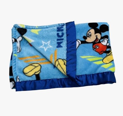 Mickey Mouse Blue Baby Blanket Yellow Stars Arrow Satin Trim  display picture 1