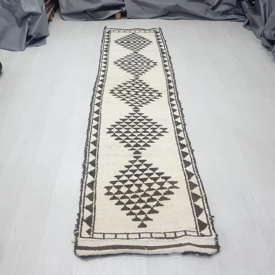 wool herki runner rug , geometric pattern , organic carpet, 2.8x11.2 Feet - Image 2 of 4