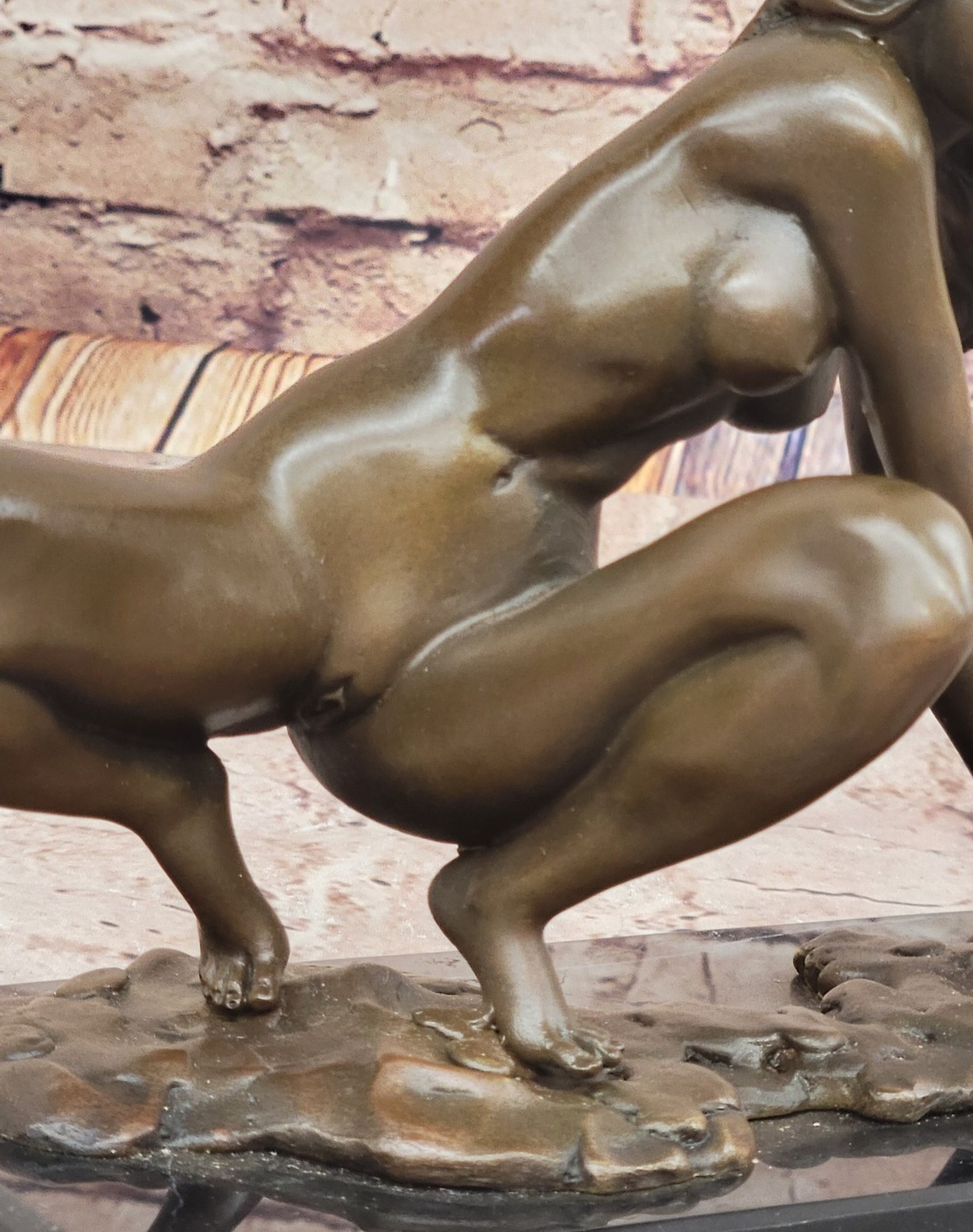 Signed Original Abstract Modern Art Nude Woman Stretches her Body Bronze Figure