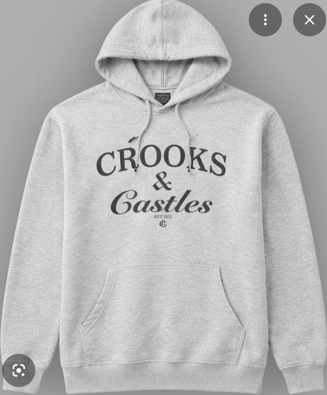 Crooks & Castles Men's Pullover Hoodie M Graphic Print Hooded Gray Cotton Blend