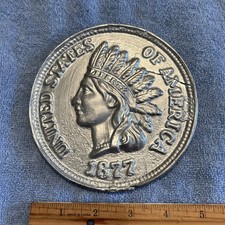 LARGE 5 1/4 INCH METAL INDIAN HEAD PENNY…