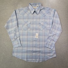 Ely Cattleman Pearl Snap Shirt Men Large Blue Plaid Western Flap Pockets VTG NWT