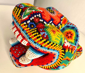 Vintage Huichol Beaded Jaguar Mask Handmade Mexican - Great Quality and Details 