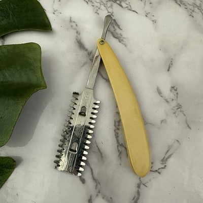 Durham Duplex Vintage Hair Trimmer Straight Razor Folding Silver Beige