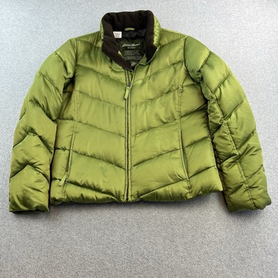 Eddie Bauer Down Jacket Womens Medium Green Full Zip Quilted Puffy