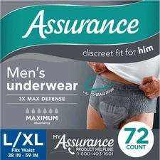 Assurance Men's Incontinence Underwear, Large, Maximum Absorbency, 72 Count
