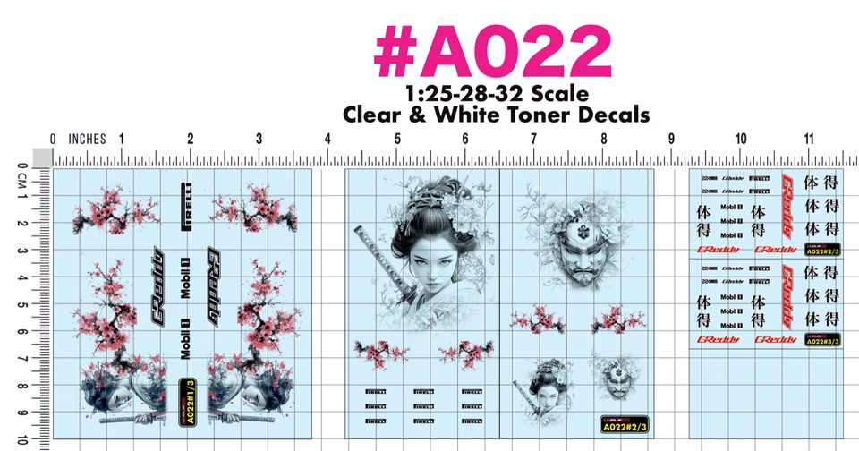 1 Set - Geisha Racing Water Slide Decal 1:24:28:32 RC Model Dicast #A021 - 022 - Image 3 of 4