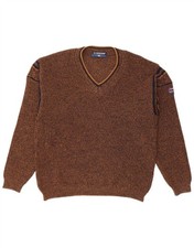 Il Granchio Mens V-Neck Jumper Sweater Medium Brown Flecked Wool CQ06
