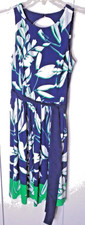 Eliza J Womens Blue Green Floral Dress, Sleeveless, Knee Length,  Fit Waist Sz 8