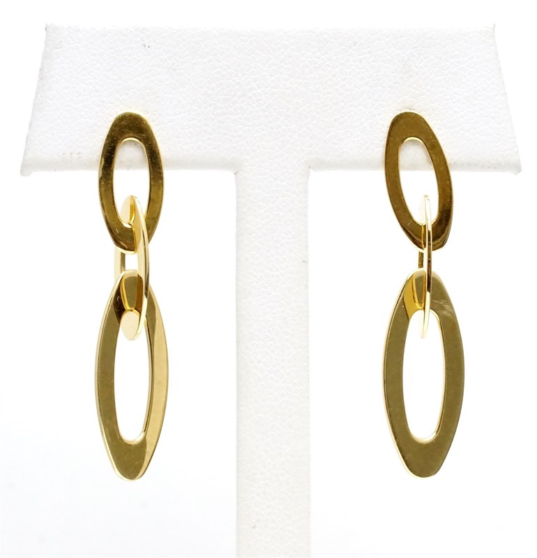 18k Yellow Gold ROBERTO COIN Chic & Shine Oval Link Dangle Earrings