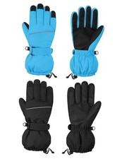 2 Pairs Kids Snow Ski Gloves Winter Waterproof Windproof 6-8 Years Black, Blue