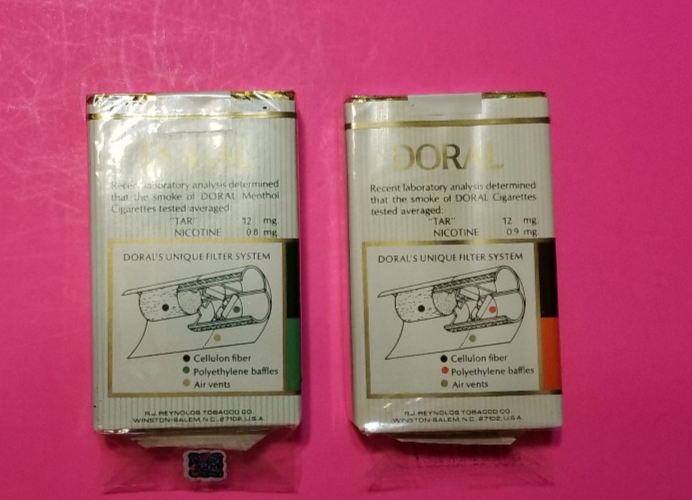 VINTAGE DORAL MENTHOL & REGULAR CIGARETTES, SOFT PACK, EMPTY- LOT OF  2--READ