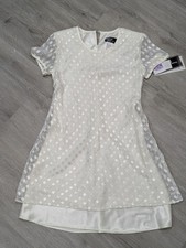 Vintage Dawn Joy Fashions Dress Womens 8 White Shift Diamond Overlay 90s