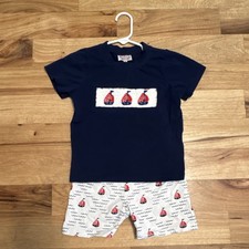 The Smocking Place Kids Boys Sailboat Set 3T Navy White Red Short Sleeve 2-Piece