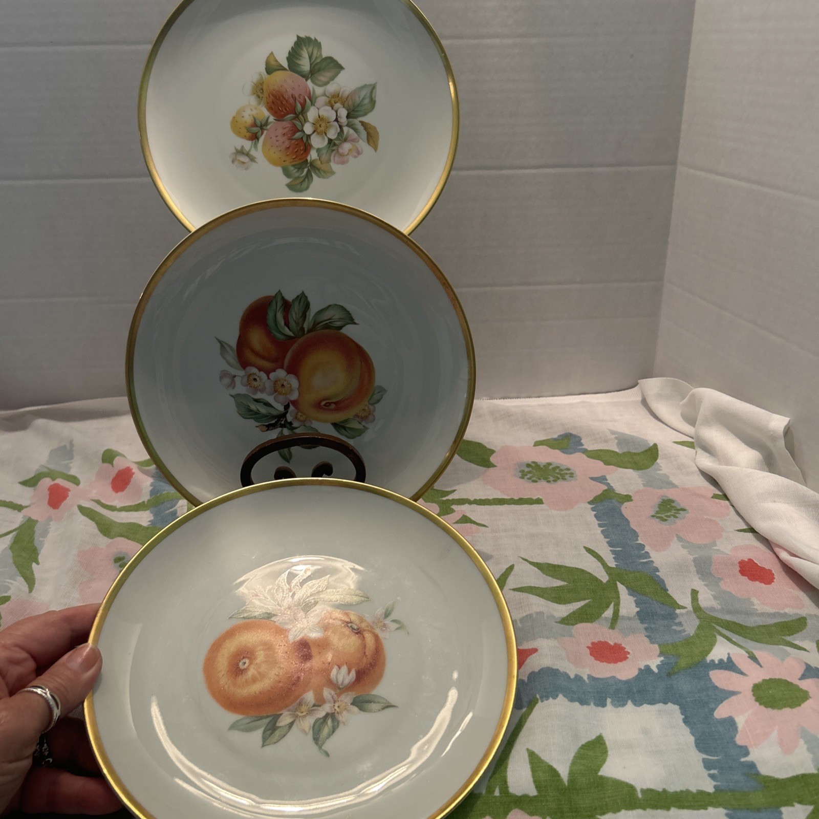 3 Vtg Hutschenreuther Selb Bavaria Pasco Fruit Salad Plates Dessert Gold Rim 8