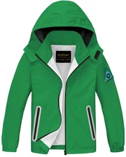 Boys Girls Waterproof Rain Jacket Detachable Hood Lightweight Raincoats for K...