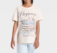 Girl  s Hogwarts Short Sleeve Graphic T Shirt Cream Size M NEW 