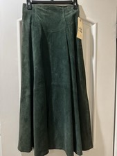 Positano Pelle Women  s Genuine Leather Skirt Small Green   Vintage Style