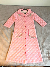Vintage Quilted Candy Pink Floral Embroidered HOUSE COAT Robe Size 10