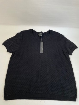 August Silk Women's Black T-Shirt Blouse Short Sleeve Size L