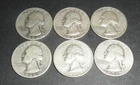 Six  Washington Quarters. 90% Silver.  See photo for dates.