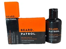 Beard Patrol Set Of 3 Grooming Beard Balm 2 oz Beard Wash 4 Oz Beard Oil 2 Oz