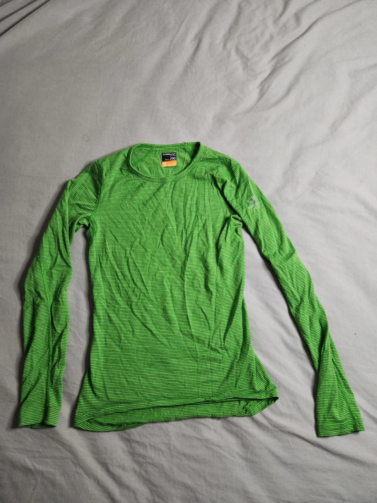 Icebreaker Merino Bodyfit 200 Wool Base Layer Shirt Womens Sz XS Green White NEW
