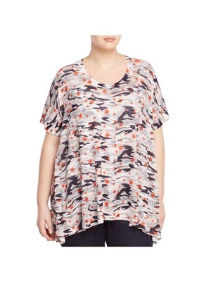 NALLY & MILLIE Womens Gray Stretch Short Sleeve Scoop Neck Tunic Top Plus 2X