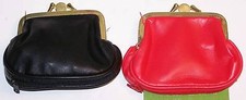 FAUX LEATHER COIN PURSE POUCH BAG DOUBLE FRAME ZIPPERED 4" x 4"