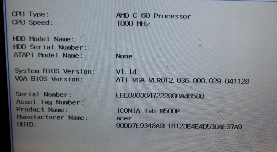 Acer Iconia W500P-BZ841 - Wi-Fi, 10.1in - NO SSD  - Black - WORKS AS IS - READ - Image 2 of 4