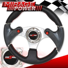 320mm 6 Bolt Hole Dual Nos Steering Wheel Carbon Fiber Pvc Leather + Horn Button