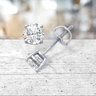 Stud Earrings- Sterling Silver-Screw Backs .33 ct. Genuine White Sapphire Round
