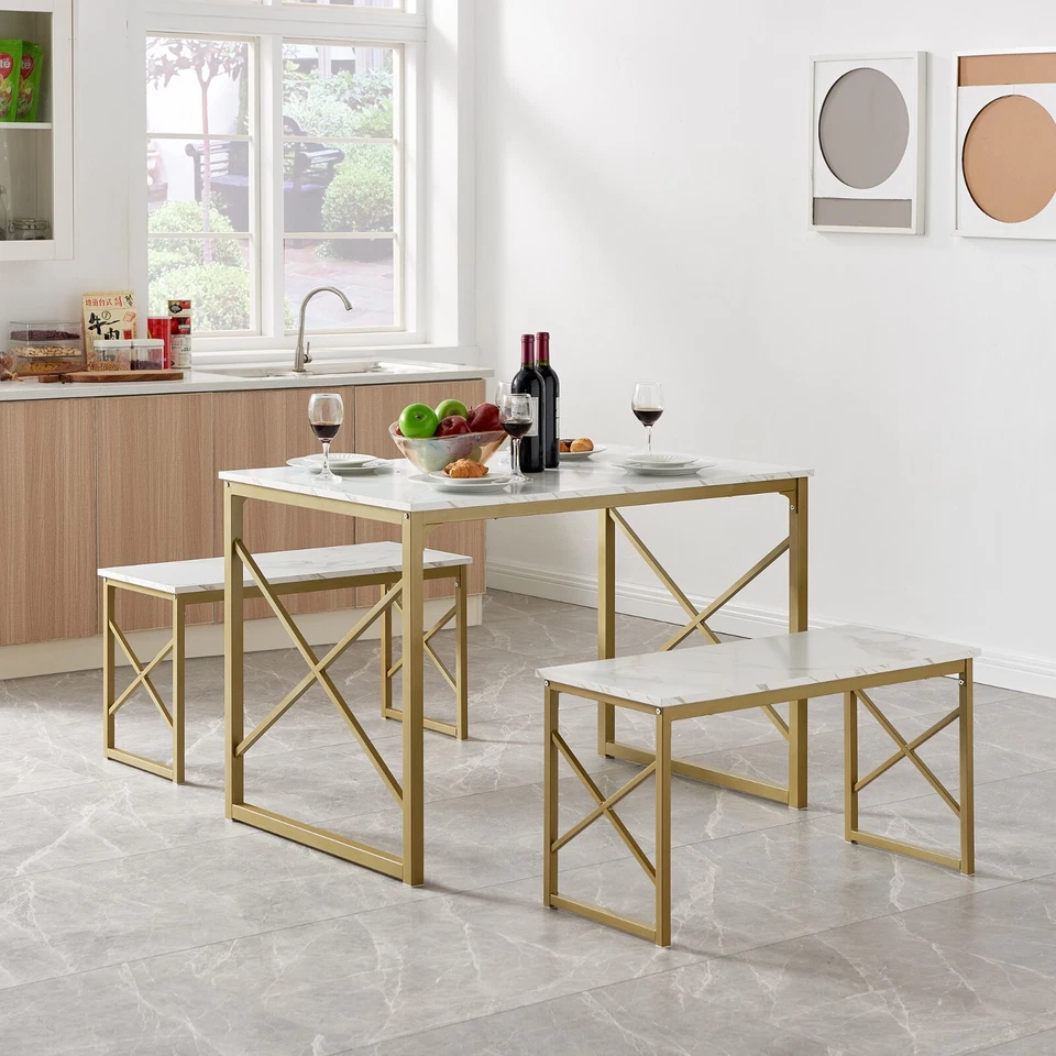 Wood Dining Table Set for 4 with Bench Kitchen Table Breakfast Table Furniture - Image 4 of 4