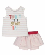 Pink Stripe 'Today Is a Great Day' Tank & Polka Dot Skirted Short Set Cute Girl 
