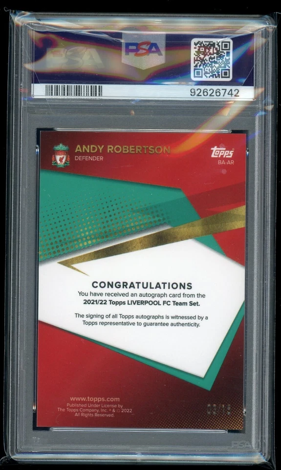2020/21 Topps Andy Robertson Auto! /15! #AR! Liverpool Team Set! PSA 9!Fast Ship - Image 2 of 2