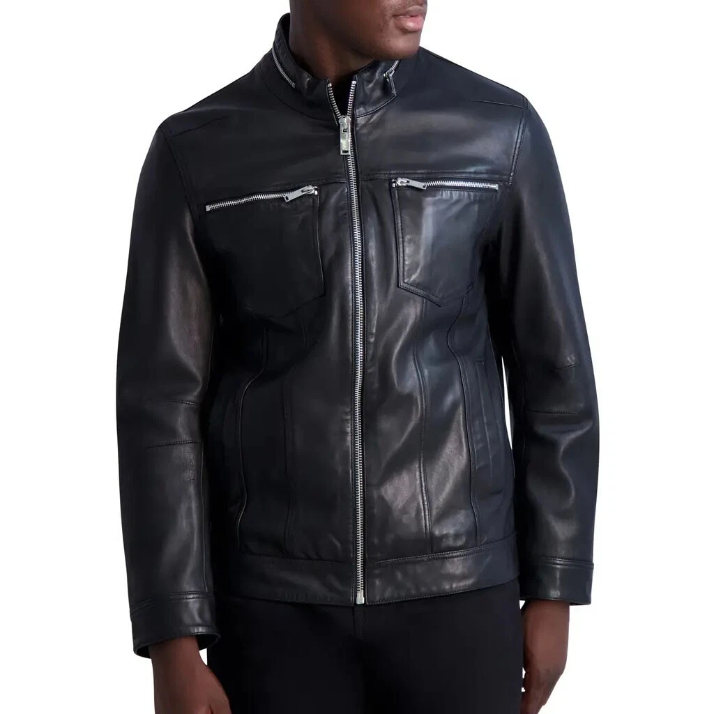 Men's Leather Black Jacket 100% Real Soft Lambskin Leather Man Trucker Jacket