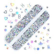 12 Grids Mixed Nail Art Sequins Laser Silver Love Star Glitter Flakes For DIY