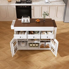 Kitchen Island with Extendable Dining Table Rolling Storage Cart for Dining Room
