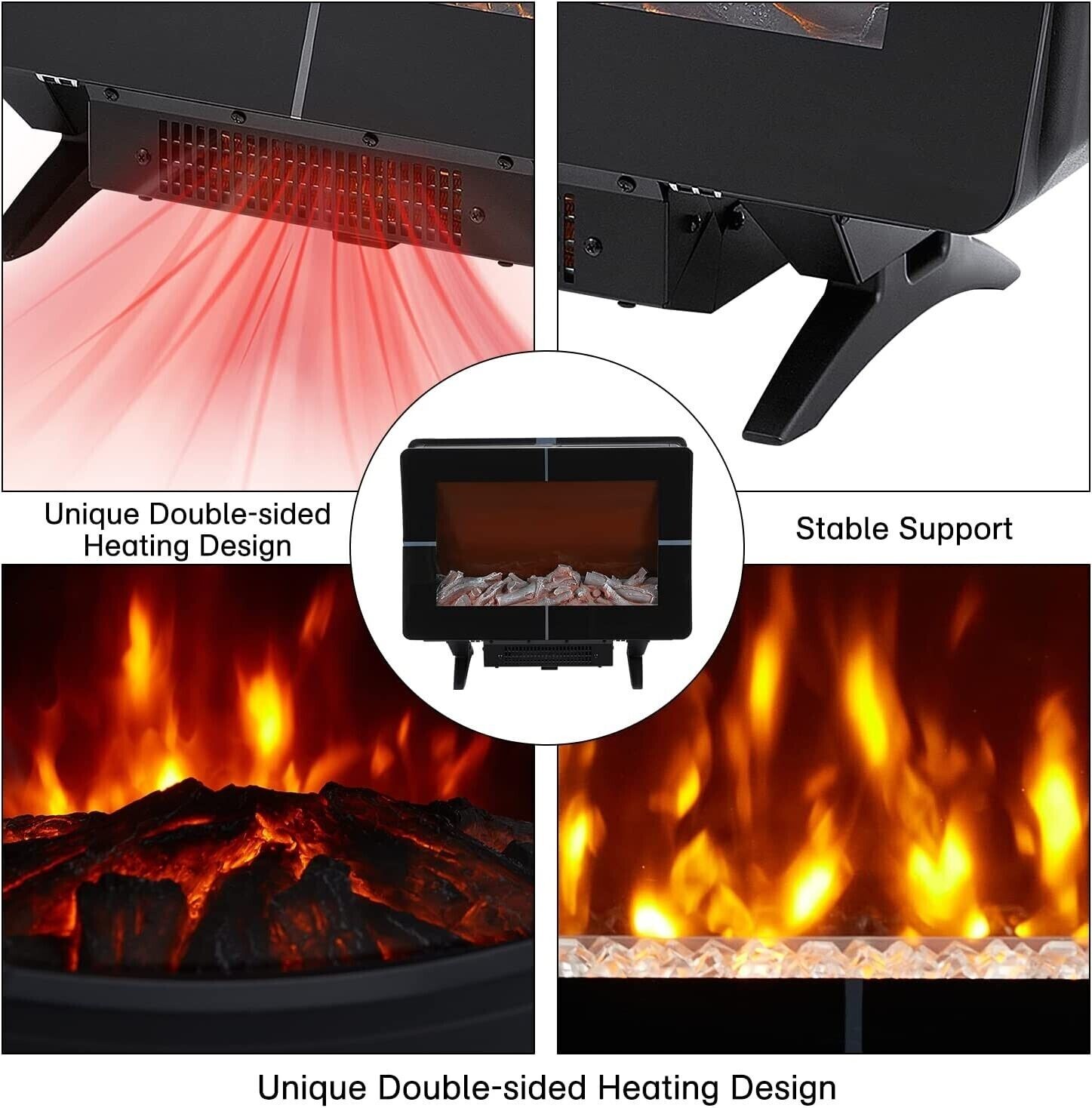 Very Efficient Black Electric Log Flame Freestanding Stove Fire